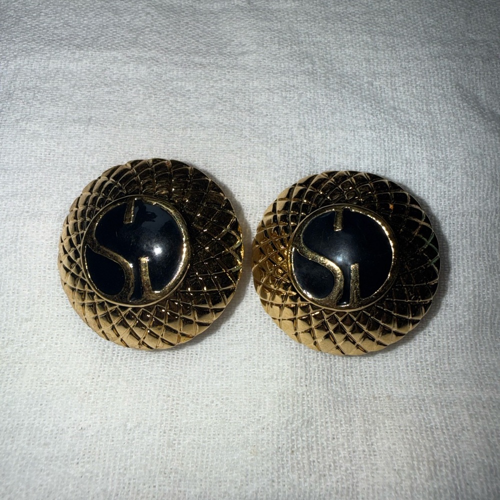 St. John Gold and Black Textured Earrings